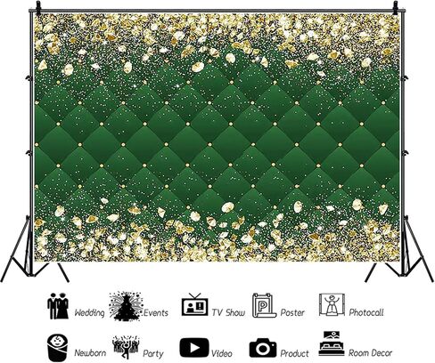 Renaiss 7x5ft Happy Birthday Backdrop Banner for Photoshoot Portrait Gold Diamonds Green Photography Background for Men Women 30th 40th 50th 60th 70th 80th Bday Party Decor Glitter Photo Booth Prop in Saudi Arabia