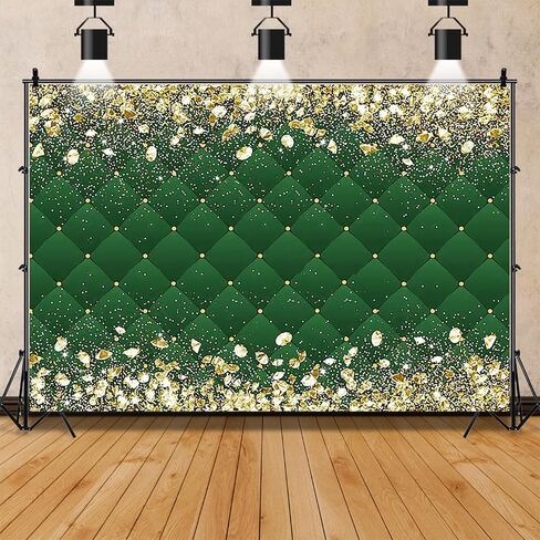 Renaiss 7x5ft Happy Birthday Backdrop Banner for Photoshoot Portrait Gold Diamonds Green Photography Background for Men Women 30th 40th 50th 60th 70th 80th Bday Party Decor Glitter Photo Booth Prop in Saudi Arabia
