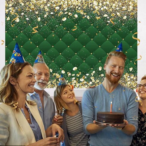 Renaiss 7x5ft Happy Birthday Backdrop Banner for Photoshoot Portrait Gold Diamonds Green Photography Background for Men Women 30th 40th 50th 60th 70th 80th Bday Party Decor Glitter Photo Booth Prop in Saudi Arabia