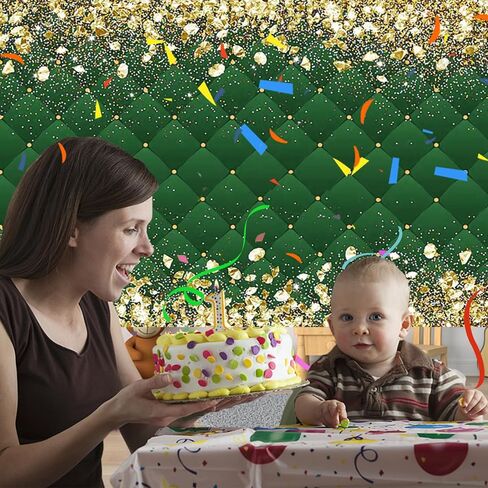 Renaiss 7x5ft Happy Birthday Backdrop Banner for Photoshoot Portrait Gold Diamonds Green Photography Background for Men Women 30th 40th 50th 60th 70th 80th Bday Party Decor Glitter Photo Booth Prop in Saudi Arabia