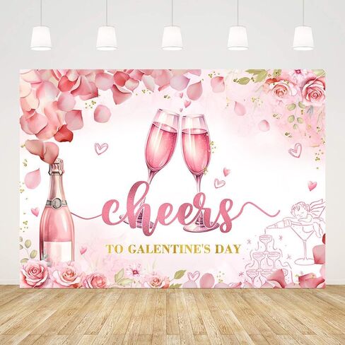 7x5ft Galentine's Day Backdrop Cheers to Galentine's Day Photography Background Pink Floral Champagne Galentine's Day Party Decorations Banner Photo Props in Saudi Arabia