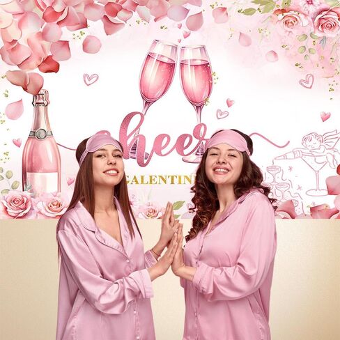 7x5ft Galentine's Day Backdrop Cheers to Galentine's Day Photography Background Pink Floral Champagne Galentine's Day Party Decorations Banner Photo Props in Saudi Arabia