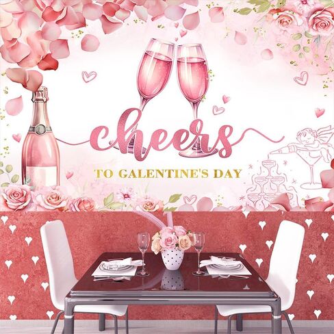 7x5ft Galentine's Day Backdrop Cheers to Galentine's Day Photography Background Pink Floral Champagne Galentine's Day Party Decorations Banner Photo Props in Saudi Arabia