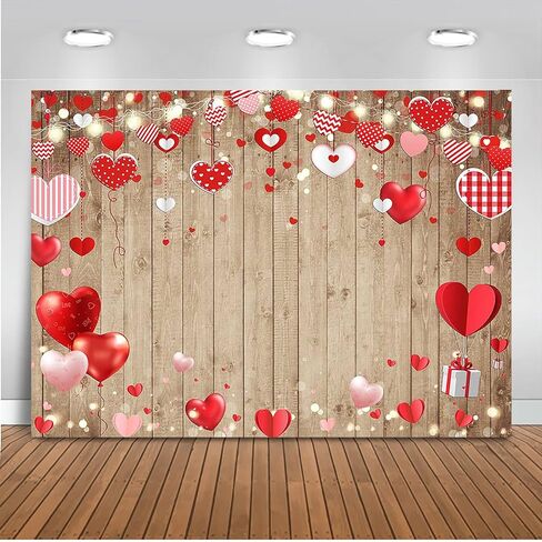 Mocsicka Rustic Wood Valentine Backdrop 7x5ft Brown Wood Love Hearts Day Galentine Procundy Decorations Wedding Valentine Backdrops in Kuwait
