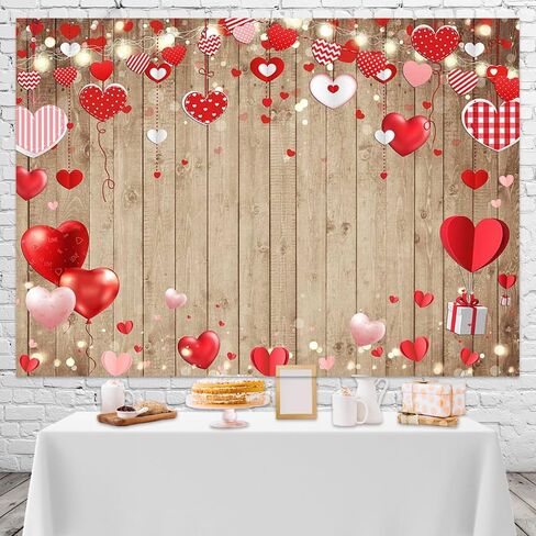 Mocsicka Rustic Wood Valentine Backdrop 7x5ft Brown Wood Love Hearts Day Galentine Procundy Decorations Wedding Valentine Backdrops in Kuwait