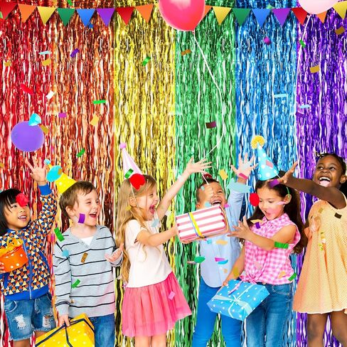 4 Pack 3.3X6.6Ft Blue Dog Foil Fringe Curtains Backdrop Decorations, Orange and Blue Dog Paw Printed Birthday Tinsel Metallic Streamers Photo Booth Backdrop for Blue Dog Theme Birthday Party Supplies in Saudi Arabia