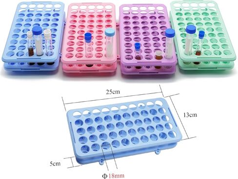 قطعة واحدة من حامل رف أنبوب الاختبار البلاستيكي لأنابيب الطرد المركزي 5 مل/10 مل/15 مل، قابلة للفصل، أنابيب وسادة من السيليكون 50 فتحة بقطر الثقب 18 مم (أزرق فاتح) in Kuwait