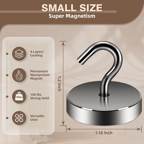 Neosmuk Magnetic Hooks Heavy Duty,100lb Super Strong Magnet with Hooks for Cruise Cabins, Large Metal Hooks for Hanging on Fridge,Extra Strong Magnet Hanger for Ship Walls, 4 Pack in Saudi Arabia