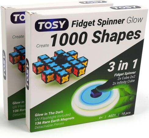 TOSY Magnet Fidget Spinner Glow - 3in1 Toy: Transformable Fidget Spinner with 136 Magnets, Infinity Cube, 2x2 Puzzle Cube for Beginners, Glowing, Stress Relief for Adult, STEAM Valentine Easter Gift in Saudi Arabia