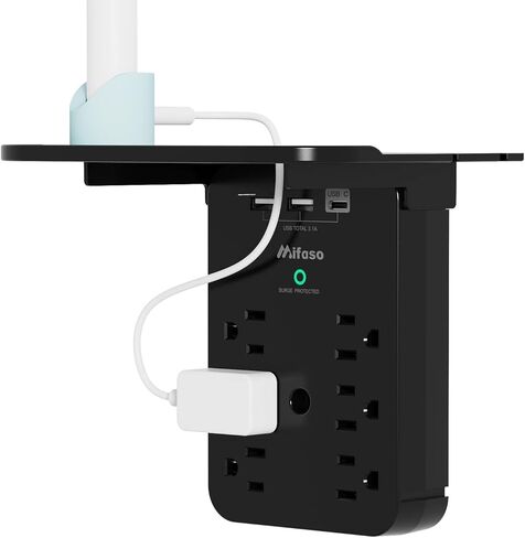 موسع منفذ الجدار مع حامي الطفرة ، 6 منافذ التيار المتردد ، الرف ، 2 موانئ شحن USB و USB C - موسع قابس المنزل والسيوم in Kuwait