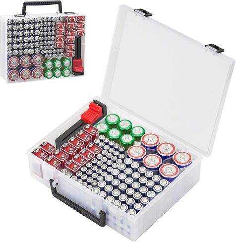 RISOU Battery Organizer Storage Case,Stores More Than 95 Batteries - Battery Storage Box for AA AAA 9V C D Lithium 3vLR44 CR2016 CR1632 CR2032 CR2025 (CASE ONLY) (Transparent) in Saudi Arabia