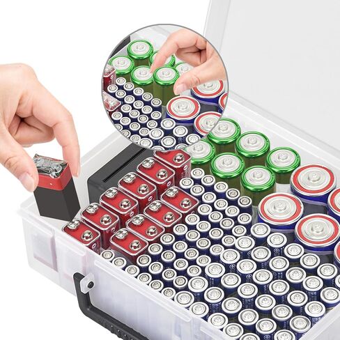 RISOU Battery Organizer Storage Case,Stores More Than 95 Batteries - Battery Storage Box for AA AAA 9V C D Lithium 3vLR44 CR2016 CR1632 CR2032 CR2025 (CASE ONLY) (Transparent) in Saudi Arabia