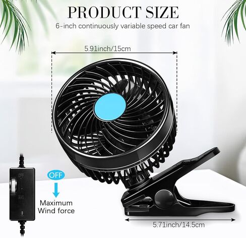 2 PCS 360 درجة مروحة السيارة 6 '' 12V مروحة السيارة مروحة محمولة مروحة مقعد السيارة مروحة التبريد مع تنظيم السرعة بدون خطوة وسداف سجائر أخف لسيارات الدفع الرباعي ، السيارات ، الحافلات (كوب الشفط) in Kuwait