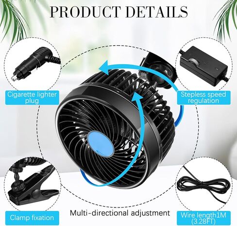 2 PCS 360 درجة مروحة السيارة 6 '' 12V مروحة السيارة مروحة محمولة مروحة مقعد السيارة مروحة التبريد مع تنظيم السرعة بدون خطوة وسداف سجائر أخف لسيارات الدفع الرباعي ، السيارات ، الحافلات (كوب الشفط) in Kuwait