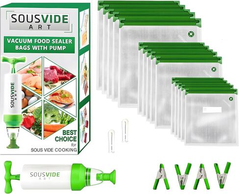 Sousvide Art Sous Vide Cooker Kit - 1000 واط ، تدوير غمر - 15 كيسًا فراغًا ومضخة وموقتًا رقميًا والتحكم في درجة الحرارة ؛ أكمل مجموعة طهي الماكينة السوس للطهاة والمبتدئين المنزليين in Kuwait