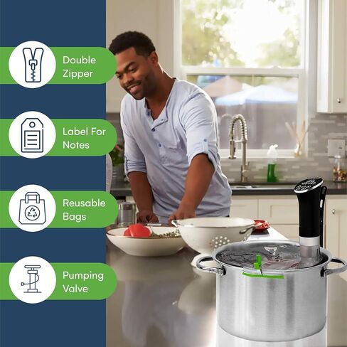 Sousvide Art Sous Vide Cooker Kit - 1000 واط ، تدوير غمر - 15 كيسًا فراغًا ومضخة وموقتًا رقميًا والتحكم في درجة الحرارة ؛ أكمل مجموعة طهي الماكينة السوس للطهاة والمبتدئين المنزليين in Kuwait