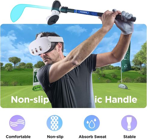 YOGES VR Golf Club Attachment Compatible with Meta Quest 3S/ Quest 3/ Oculus Quest 2 Controller, Non-Slip VR Golf Handle Grips 90 Degree Keep Tracking for Golf VR Games (ONLY for Right Controller) in Saudi Arabia