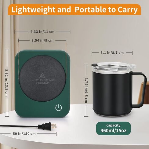 مجموعة VOBAGA لتدفئة قدح القهوة مع إيقاف تلقائي، تأتي مع كوب قهوة 15 أونصة، 3 إعدادات لدرجة الحرارة لأكواب القهوة وتدفئة الشموع المحمولة لملحقات مكتب المنزل والمكتب in Kuwait