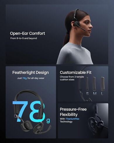 SHOKZ New OpenMeet UC - Open-Ear Bluetooth Computer Headset, Noise Cancelling Mic + Mute Button, USB-C Dongle Compatible with PC & Mac, Wireless Work Headphones, Customizable Fit, Smart App - C610 UC in Saudi Arabia