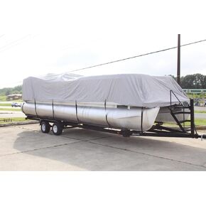 New 1200D Grey 22 FT VORTEX Ultra 5 Year Canvas Pontoon/Deck Boat Cover, Elastic, Strap System, FITS 20'1" FT to 22' Long Deck Area, UP to 102" Beam