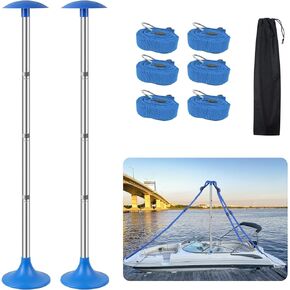 2 Pack Boat Cover Support Poles,Stainless Steel Boat Cover Support System with Adjustable Straps, 4-Stage Extension Boat Cover Poles Adjustable Height from 17.3" to 60.2"(Black)
