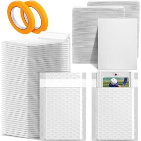 302 Pcs Trading Card Shipping Protector Set Include 200 Precut Plastic Inserts Card Mailers 100 Poly Bubble Mailers Padded Envelopes and 2 Masking Tape for Trading Card Packaging (Black)