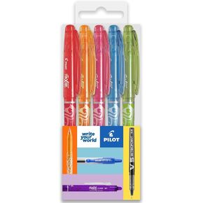 Pilot Frixion Heat/Friction Erasable Rollerball Pen FR7 - Medium Line 0.7mm Tip Nib - Bright Pillow Pack of 5 - Red, Orange, Pink, Light Blue & Lime Green