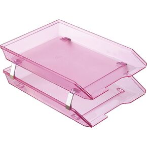 Acrimet Facility 2 Tier Letter Tray Front Load, Desktop File Organizer, Plastic (Clear Pink Color)