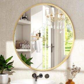 30-Inch Round Wall Mirror - Gold Bathroom Mirror with Metal Frame - Modern Hanging Mirror for Entryway, Bathroom, Vanity, Living Room - Stylish Circle Mirror