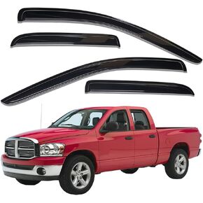 Lightronic WV94623 Outside-Mount Car Window Rain Guards Deflectors & Visors, Dark Smoke, 4-Pieces Set, Fits 2002-2008 Dodge Ram 1500, 2003-2009 Ram 2500/3500 with Quad Cab