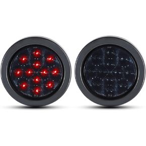 Meerkatt (Pack of 2) 4 Inch Smoked Lens Red 12 Diodes Round LED Side Marker Lights Kits Grommet & Plug SMD Truck Tow Trailer Lorry Pickup Bus 12v DC GA12