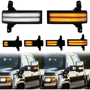 Gempro 2Pcs Switchback White & Dynamic Amber LED Side Mirror Marker Light Turn Signal Direction Indicator lamp For Chevrolet Silverado 1500 2500HD 3500HD GMC Sierra 1500 2500HD 3500HD,Smoke Lens
