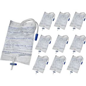 Endure Adult Disposable Sterile Urine Bag, 2000 ml, Unisex Emergency Medical Drainage Bag with Anti-Reflux Valve (10)