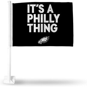 Rico Industries NFL Philadelphia Eagles It's A Philly Thing Slogan Double Sided Car Flag Double Sided Car Flag - 16" x 19" - Strong Pole That Hooks onto Car/Truck/Automobile, White, 19" x 6"