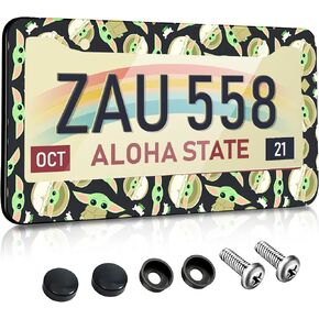 Akkya License Plate Frames for Women Men Car Plate Holder Cover Cute Funny Cartoon Metal Tag Frame Stainless Steel Car Accessories Front Rear Plate Decor(Black & Blue)