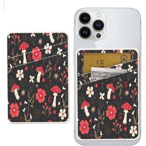 Phone Card Holder Leather, Dual Pocket Phone Wallet Adhesive Stick On, Cute Phone Case Credit Card Holder, Suitable for Most of Phones Cute Art Lines