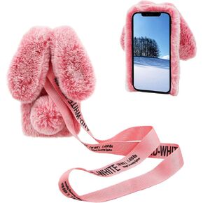 حافظة لهاتف سامسونج جالاكسي S23 الترا 5G ثلاثية الأبعاد على شكل أذن أرنب مع حزام حول الجسم، غطاء هاتف واقٍ مقاوم للصدمات مصنوع يدويًا من فرو الأرنب الناعم المصنوع يدويًا من فرو الأرنب الناعم، أرجواني in Kuwait