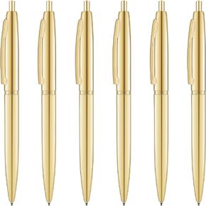 Unibene 6 pack Black & Gold Click Ballpoint Pens - Black ink Medium Point(1 mm), Metallic Retractable Pen Nice Gift for Business Office Students Teachers Wedding Christmas