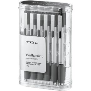 TUL® BP3 Retractable Ballpoint Pens, Medium Point, 1.0 mm, Silver Barrel, Black Ink, Pack Of 12 Pens