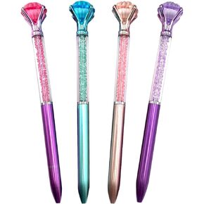 Diamond Pens Pack of 4 Cute Ballpoint Pens Retractable Ballpoint Pen gem pens Rhinestones Crystal Bling Plated Metal Color Blue Gel Ink Office Supplies Gifts for Women (4 pens)…
