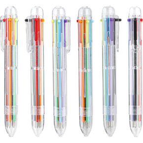 Multicolor Pen in One 0.5mm 6-in-1 Retractable Ballpoint Pens 6 Colors Multi Color Pen 6 Pack Transparent Barrel Ballpoint Pen for Office School Supplies Valentine Gifts for Kids Students Party Favors