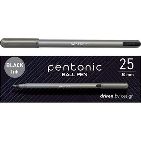 Pentonic Ballpoint Pens, 25 Count, Black Colored Ink, 1.0 mm Medium Point, Smooth Writing For Journaling & Note Taking (PEN12128)