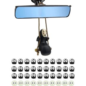 Studio Ghibli Merch Car Accessories Set - 1 Ghibli Faceless Male Car Pendant and 40 Ghibli Soot Sprites Car Rearview Mirror Accessories