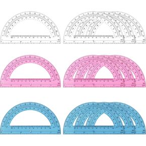 Zonon 12 Pack 6 Inch Plastic Protractor Back to School Protractors 180 Degrees Pink Blue Clear Protractors for Classroom Math Teacher Student Office Supplies