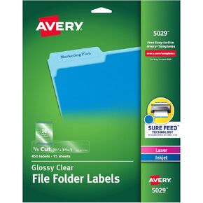 Avery Clear Self-Adhesive Filing Labels, 2/3" x 3-7/16", 450 Printable Labels, Glossy Clear (5029)