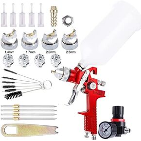 Pindex 1000CC PVC Cup with HVLP Spray Gun Kit,4 Replaceable Brass Cap Nozzles 1.4/1.7/2.0/2.5mm,Gravity Feed Spray Paint Gun Kit