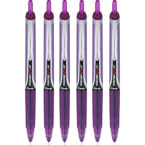 Pilot Precise V5 RT Retractable Rolling Ball Pens, Extra Fine Point, Purple Ink, 6 Pens