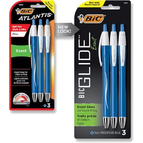 BIC Atlantis Exact Retractable Ball Pen, Fine Point (0.7 mm), Blue, 12-Count (packaging may vary)
