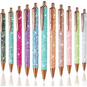 11 Pcs Fancy Pens for Women Glitter Pretty Cute Pens Sparkly Retractable Black Ink Medium Point 1.0 mm Cool Journaling for Women Girls(Sequin Style)