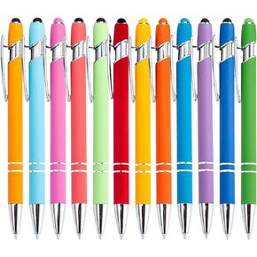 PASISIBICK 12 Pieces Black Ballpoint Pen with Stylus Tip, 2 in 1 Stylus Stylish Pen, Premium Metal Stylus Pen for Touch Screens, Black Ink, 1.0 mm Medium Point(12 PCS Black)-5.5 x 0.4 inch/ 14 x 1 cm